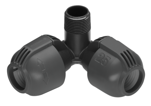L-kus 25 mm x vonkajší závit 3/4″, rohová prípojka zadažďovača