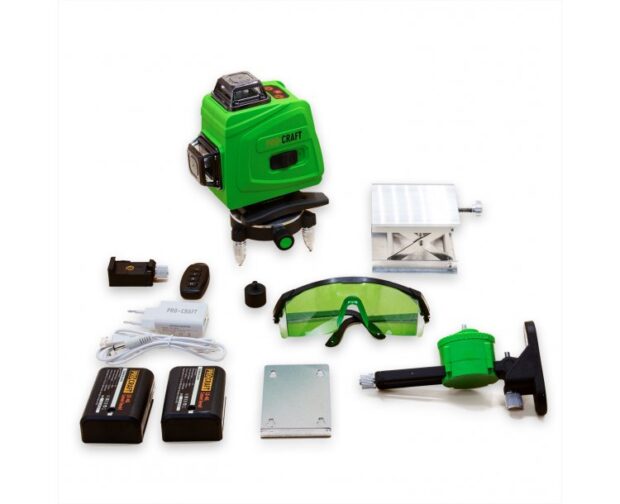Procraft LE-4G Zelený čiarový laser, krížová samonivelačná rovina