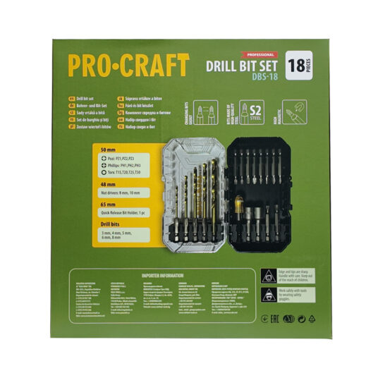18-dielna sada vrtákov a bitov Procraft DBS-18, S2