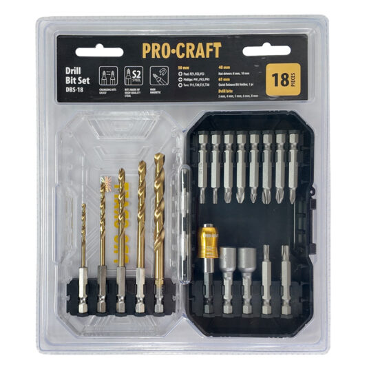 18-dielna sada vrtákov a bitov Procraft DBS-18, S2