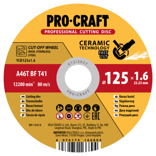 Rezný kotúč Procraft s keramickým zrnom YСD125x1.6