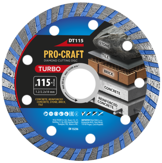 Diamantový rezný kotúč Turbo Procraft DT115