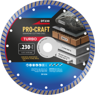 Diamantový rezný kotúč Turbo Procraft DT230
