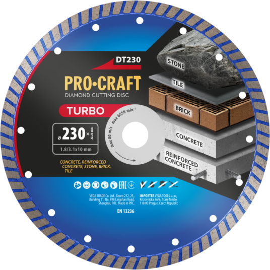 Diamantový rezný kotúč Turbo Procraft DT230