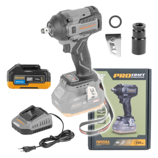 Sada aku rázový uťahovák Procraft Industrial IW550A + batéria 20/4 Industrial a nabíjačka C20/2